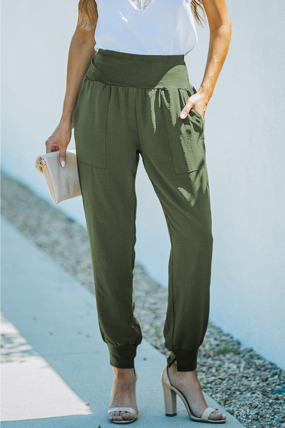 Green Casual Pocketed Elastic Waist Joggers | Available in 4 Colors