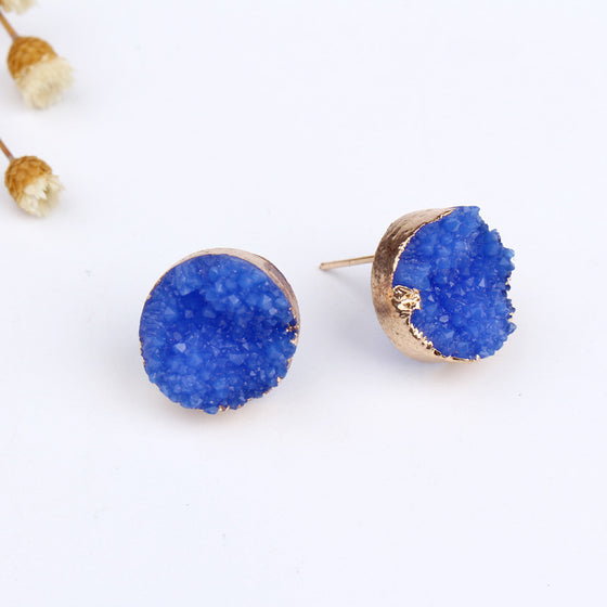 Geode and Gold Stud Earrings