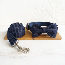  Luxury Navy Grid Patterned Dog Leash and Bowtie with Leash