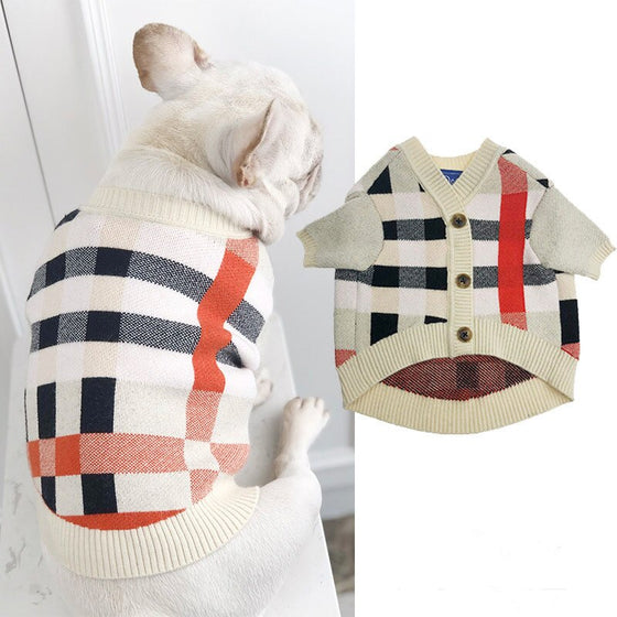 Beige, Black, and Red Plaid Dog Sweater