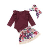 Maroon Baby Onesie and Floral Skirt with Headband | Available in Several Sizes