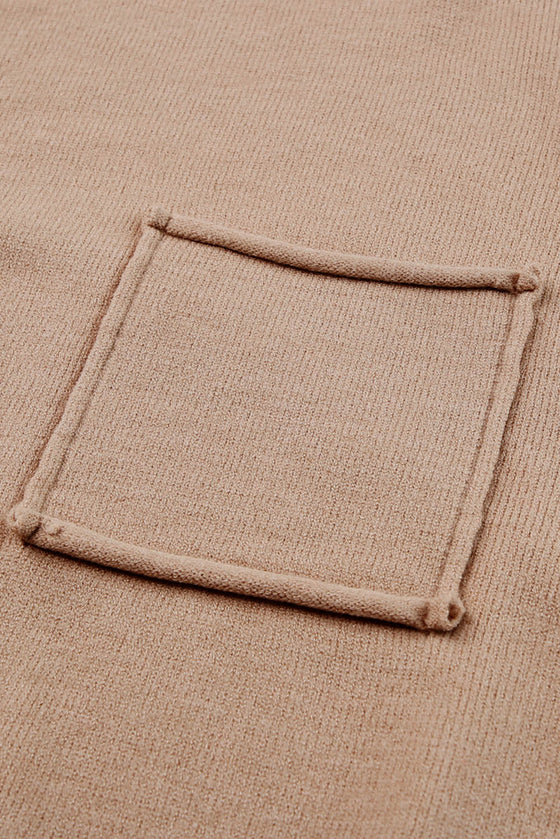 Apricot Raw Edge Pocket Exposed Seam Knitted Sweater