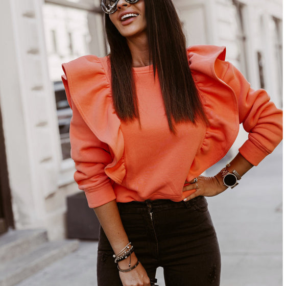 Ruffled Long Sleeved Sweatshirt