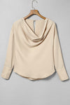 Apricot Elegant Cowl Neck Long Sleeve Blouse