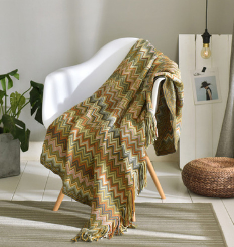 Fringed Knitted Throw Blanket