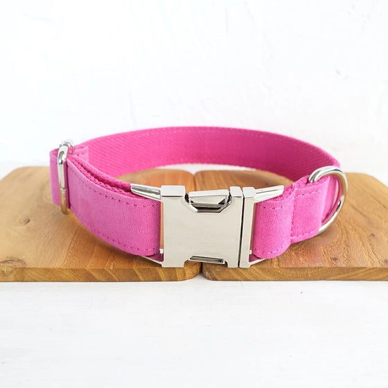 Luxury Pink Faux Sued Dog Collar and Leash