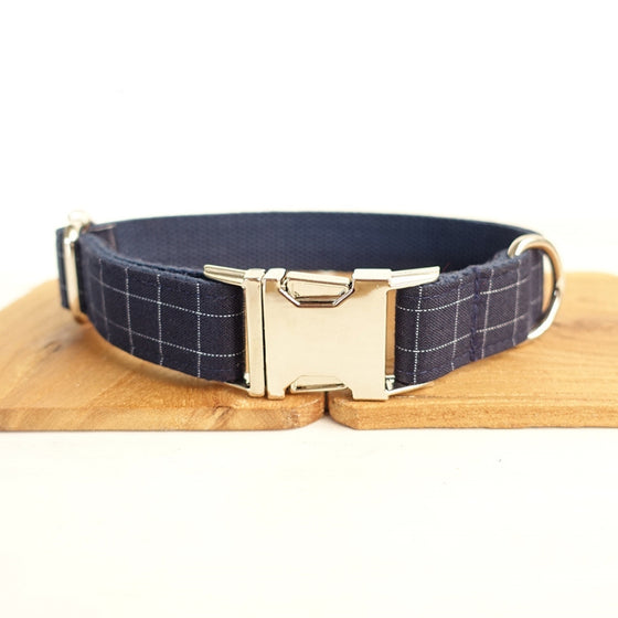 Luxury Navy Grid Patterned Dog Leash and Bowtie with Leash