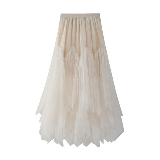 Skirt Autumn And Winter Women's Mid-length A- Line Skirt Tulle Tutu Skirt Long Skirt Mesh Irregular Pleated Skirt