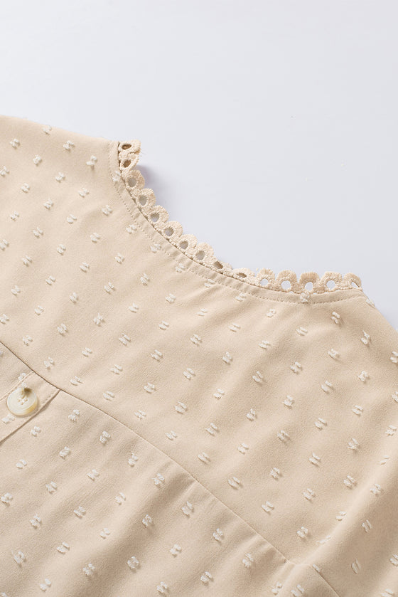 Apricot Swiss Dot Crochet Eyelet Back Button Detail Blouse | Available in 3 Colors