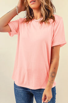  Pink Solid Color Basic Crew Neck Plain Tee | Available in 7 Colors