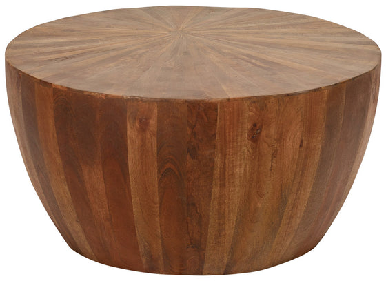 Mango Wood Solid Parquet Round Coffee Table 36 Inch Diameter