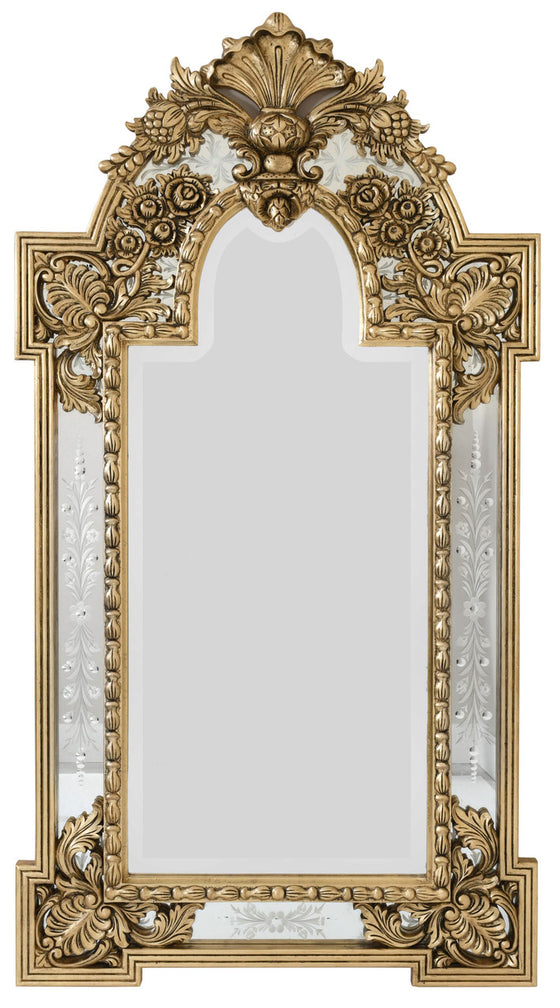 Luxurious Golden Ornate Flowered Mirror in Gold