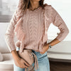 Pink Knitted Lace Sweater with Ruffled Sleeves