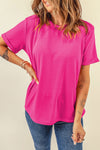 Pink Solid Color Basic Crew Neck Plain Tee | Available in 7 Colors