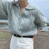 Light Blue Lapel Cable Knit Sweater | Available in 2 Colors