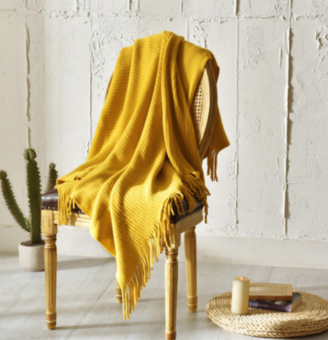 Fringed Knitted Throw Blanket