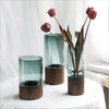 Cylinder Glass Vase with Wooden Base Set