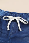 Gray Drawstring Elastic Waist Jeans With Hole