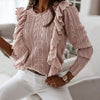 Pink Knitted Lace Sweater with Ruffled Sleeves