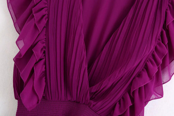 Vintage Fuchsia Colored Pleated Chiffon Dress