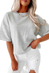 Gray Plain Rib Knit Sleeve Top