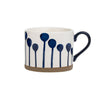 White Ceramic Coffee Cup with Blue Modern Designs