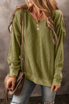 Green Waffle Textured Exposed Seamed Drop Sleeve Sweatshirt