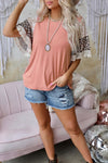 Pink Rib-Knit Leopard Lace Summer Top | Available in Black