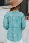 Light Blue Floral Print Boho Lace Up High Low V Neck Blouse