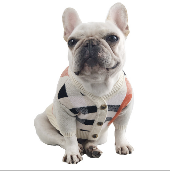 Beige, Black, and Red Plaid Dog Sweater