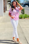 Pink Zebra Print V-Neck Roll Up Sleeve Blouse | Available in Black