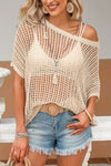 White Fishnet Knit Ribbed Round Neck Short Sleeve Tee | Available in 3 Colors