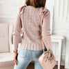 Pink Knitted Lace Sweater with Ruffled Sleeves