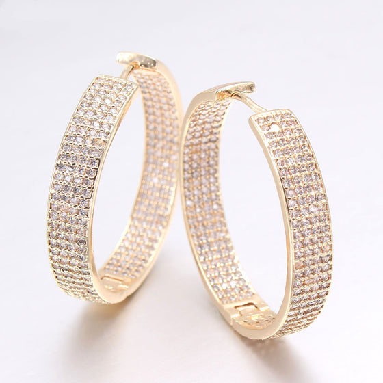 Zircon Hooped Earrings in Gold Finish