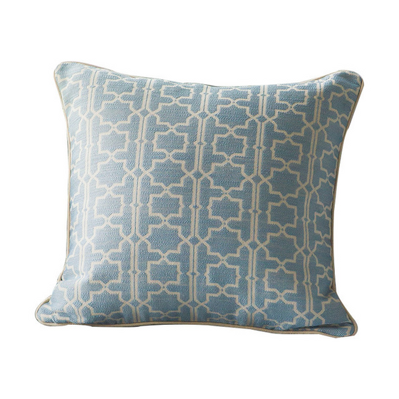 Cotton Geometric Pattern Throw Pillows with Beige Piping in 20" x 20"