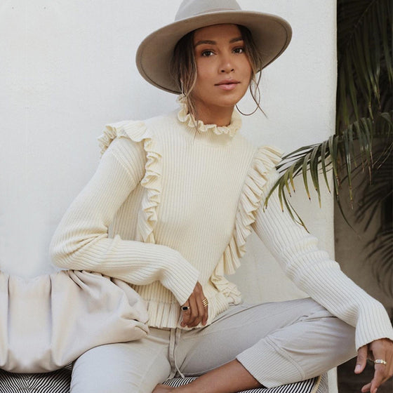 Cream Colored Rib-ruffled Sweater