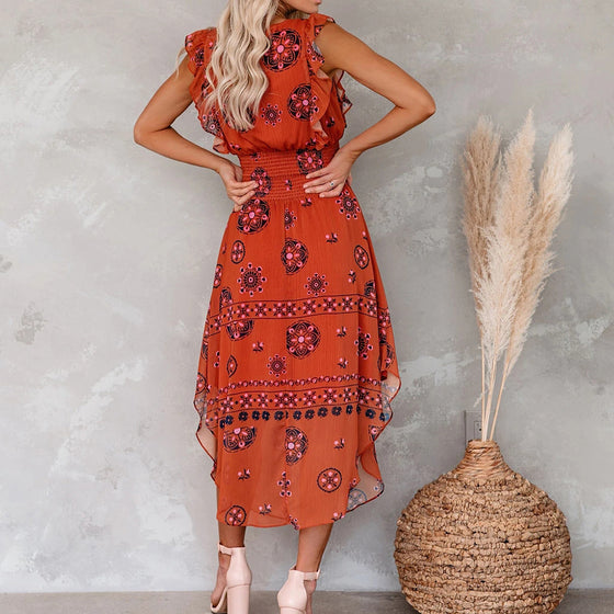 Southwestern Inspired Long Dress with Smocked Elastic Waist