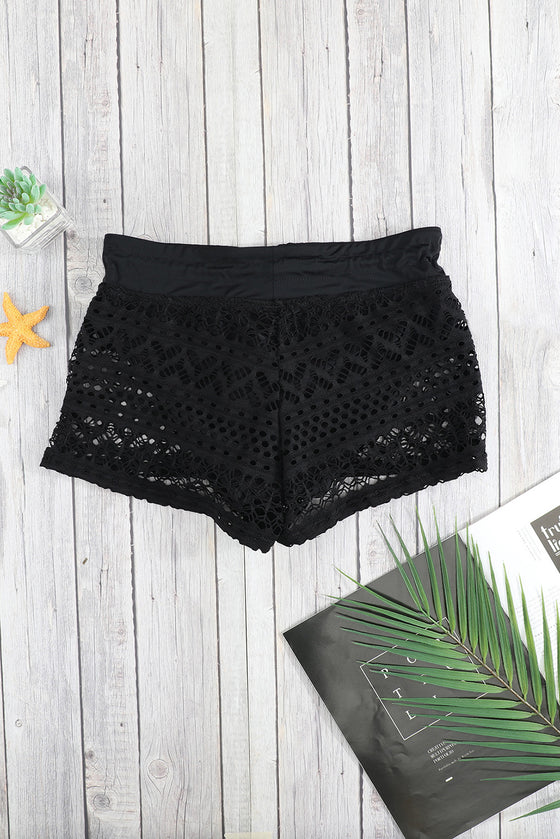 Black Crochet Drawstring Cut Out Bikini Bottom