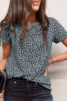  Grey Cheetah Print Casual Crew Neck T Shirt | Available in 4 Colors