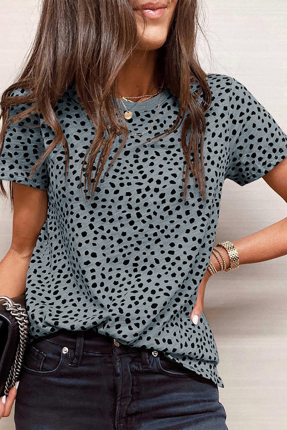 Grey Cheetah Print Casual Crew Neck T Shirt | Available in 4 Colors