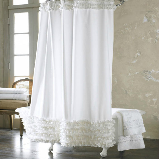 Vintage Style Ruffled Shower Curtain in White