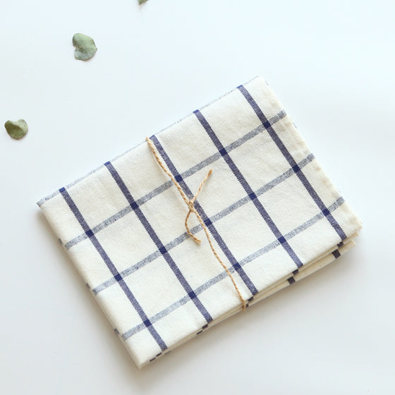 Cotton Striped or Plaid Napkin in Denim and Ivory