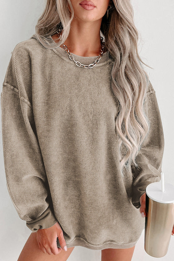 Pink Solid Ribbed Round Neck Pullover Sweatshirt |Available in 6 Colors