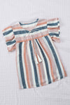 Pink and Blue Stripes V Neck Blouse