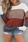 Red Color Block Casual Knit Pullover Sweater