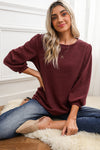 Red Solid Color 3/4 Puff Sleeve Round Neck Top | Available in 3 Colors