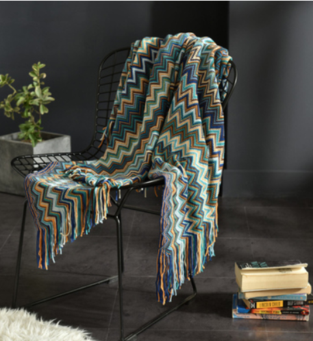 Fringed Knitted Throw Blanket