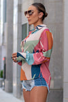 Multicolor Abstract Print Cuffed Sleeve Shirt