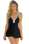 Black Strappy V Neck Backless One-Piece Swim Dress