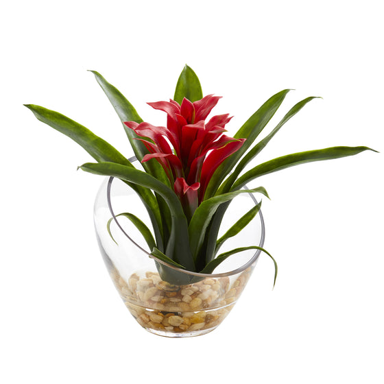 8’’ Tropical Bromeliad In Angled Vase Artificial Arrangement